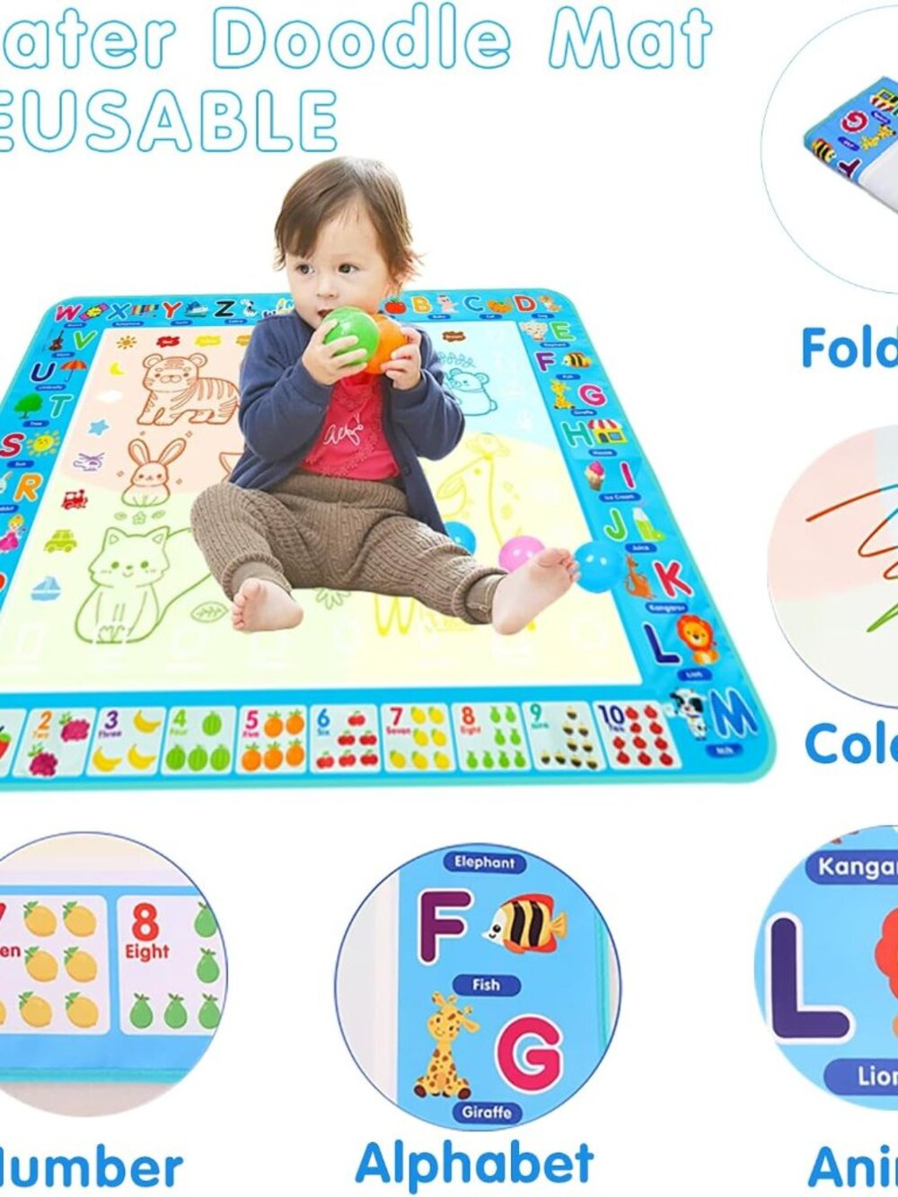 Mess Free Magic Water Drawing Board, Reusable Painting & Writing Mat, Educationa